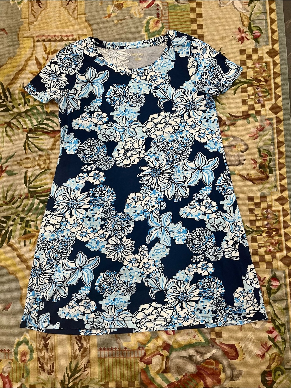 Lilly Pulitzer Cody Short Sleeve Dress in Low Tide Navy Bouquet All Day - Picture 2 of 4